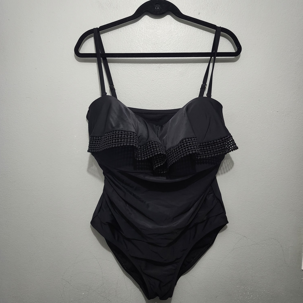 Kona Sol Black One-Piece Swim with Ruffle